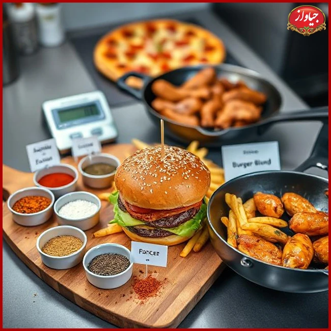 ادویه‌های مناسب برای غذاهای فست فودی خانگی: راهنمای کامل ترکیب‌ها، نسبت‌ها و ترفندهای طعم